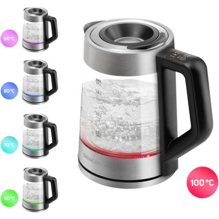 Sencor - Електричний чайник з терморегуляцією 1,7 л, 2200 Вт/230 В, матовий хром/чорний