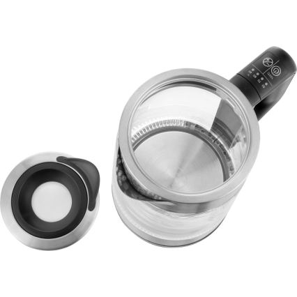 Sencor - Електричний чайник з терморегуляцією 1,7 л, 2200 Вт/230 В, матовий хром/чорний