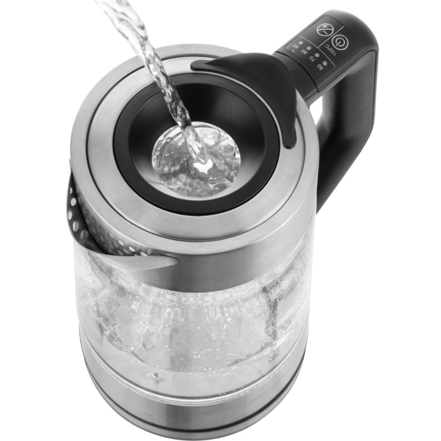 Sencor - Електричний чайник з терморегуляцією 1,7 л, 2200 Вт/230 В, матовий хром/чорний