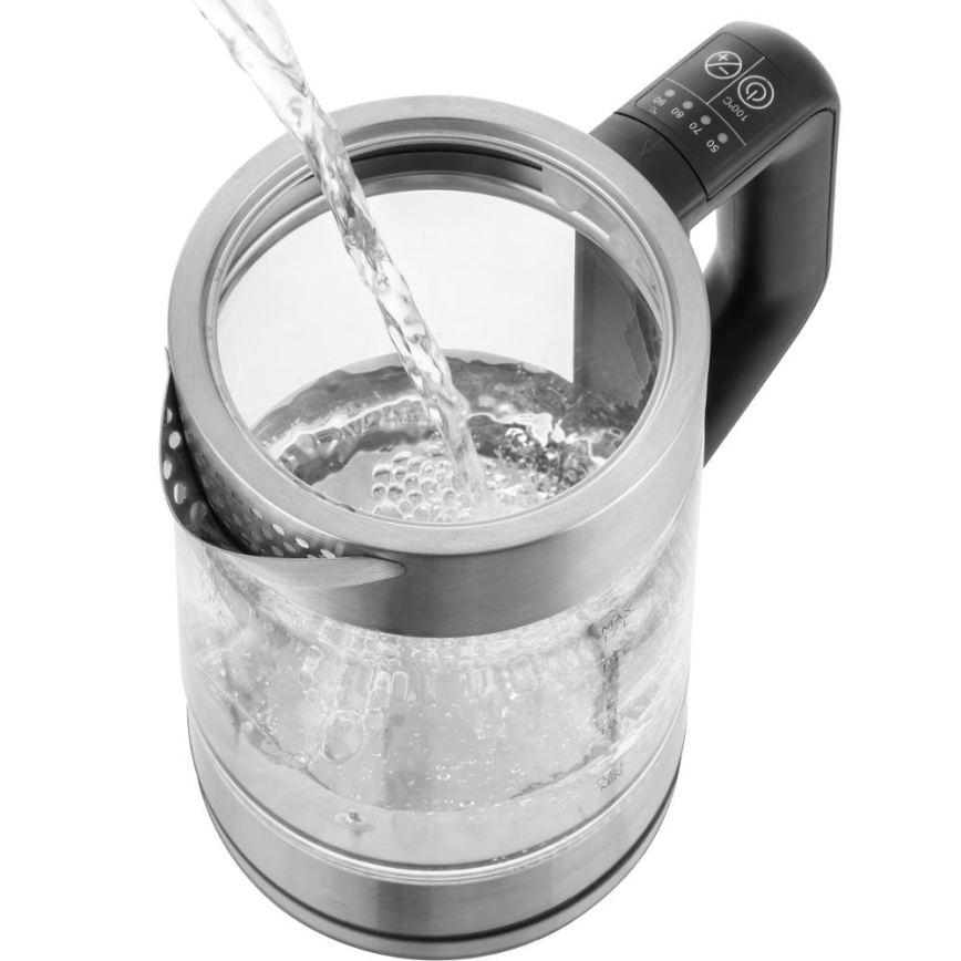 Sencor - Електричний чайник з терморегуляцією 1,7 л, 2200 Вт/230 В, матовий хром/чорний