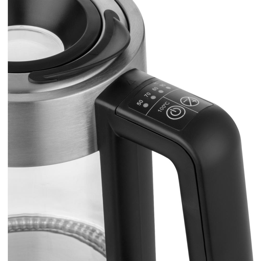 Sencor - Електричний чайник з терморегуляцією 1,7 л, 2200 Вт/230 В, матовий хром/чорний