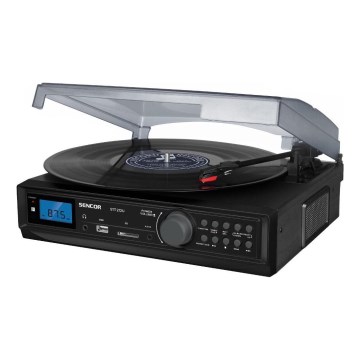 Sencor - Граммофон с USB/SD/FM 8W/230V + дистанционное управление