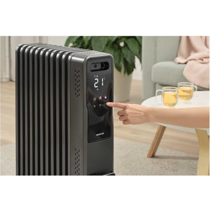 Sencor - Масляний обігрівач з 11 ребер 1000/1200/2400 Вт/230 В Wi-Fi чорний