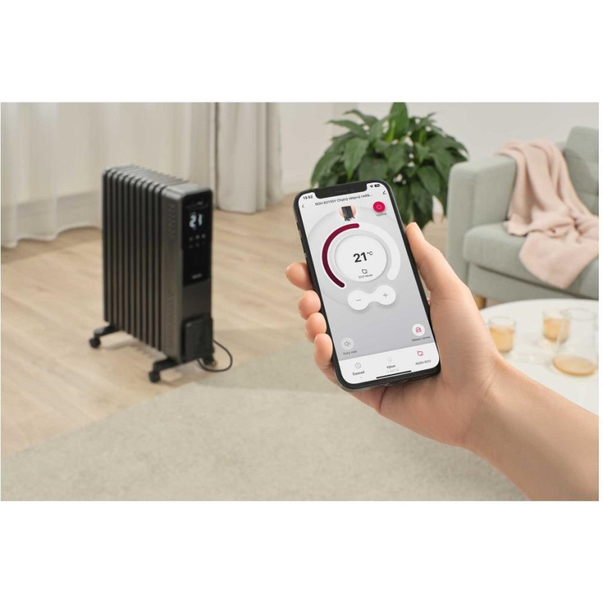 Sencor - Масляний обігрівач з 11 ребер 1000/1200/2400 Вт/230 В Wi-Fi чорний