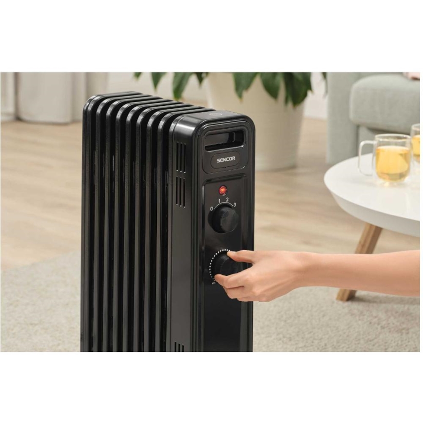 Sencor - Масляный радиатор с 9 секциями, 800/1200/2000 Вт, 230 В, чёрный