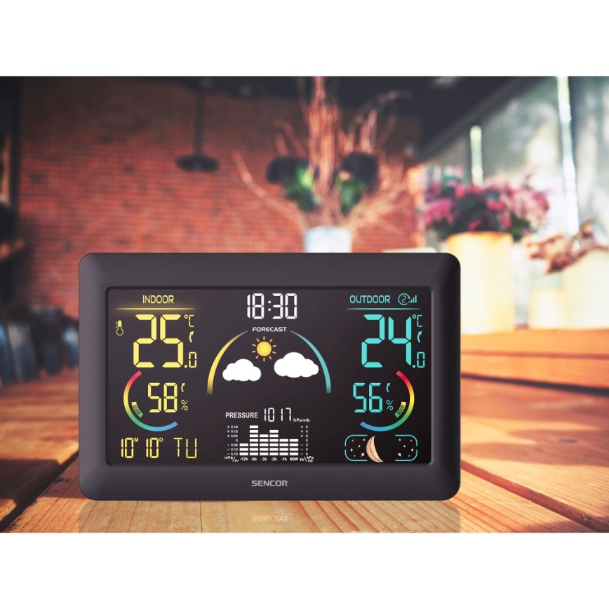 Sencor - Метеостанция с цветным ЖК-дисплеем и будильником 5V 3xAA + 2xAA