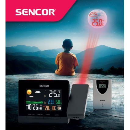 Sencor - Метеостанция c цветным ЖК-дисплеем, будильником и проектором 2xAA + 2xAAA