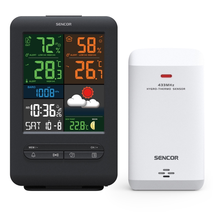 Sencor - Метеостанція з LCD кольоровим дисплеєм 5V/1xCR2032