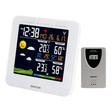 Sencor - Метеостанція з кольоровим LCD-дисплеєм та будильником 3xAAA + 2xAAA біла