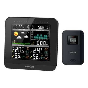 Sencor - Метеостанція з кольоровим РК-дисплеєм і будильником 3xAAA чорний