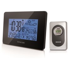 Sencor - Метеостанция с LCD-дисплеем и будильником 3xAA черная