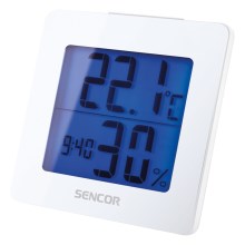 Sencor - Метеостанція з РК-дисплеєм та будильником 1xAA білий