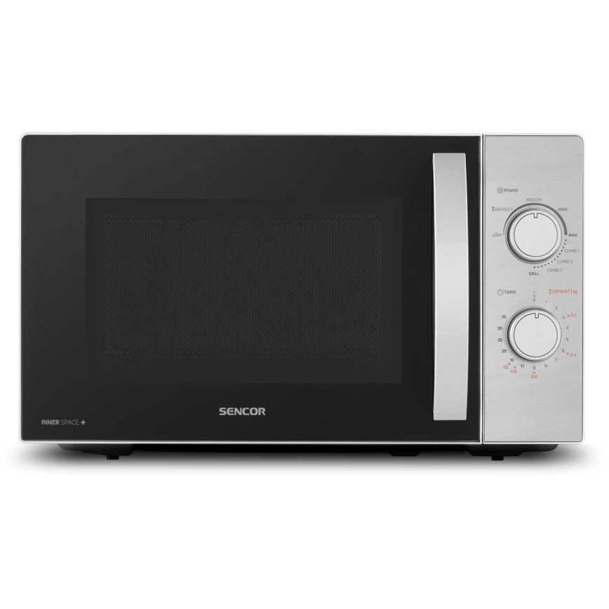 Sencor - Мікрохвильова піч з функцією гриля 700 Вт/1000 Вт/230 В 20 л матовий хром