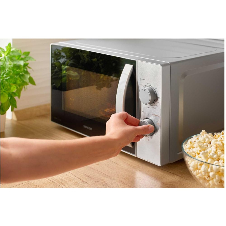 Sencor - Микроволновая печь с грилем 700 Вт/1000 Вт/230 В 20 л матовый хром