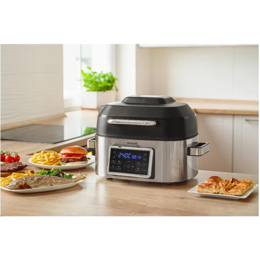 Sencor - Многофункциональная аэрофритюрница и гриль 1660 Вт/230 В, 6 л, матовый хром/чёрный