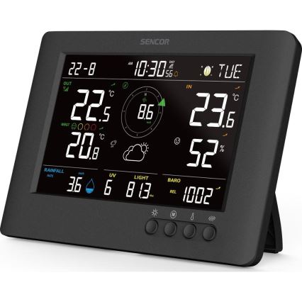 Sencor - Професійна метеостанція з кольоровим LCD-дисплеєм та будильником 5V/1xCR2032 + 3xAA