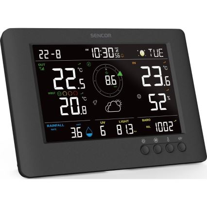 Sencor - Професійна метеостанція з кольоровим LCD-дисплеєм та будильником 5V/1xCR2032 + 3xAA