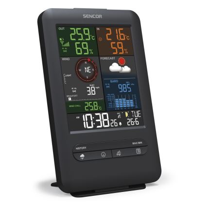 Sencor - Професійна метеостанція з РК-дисплеєм і будильником 1xCR2032 + 3xAA