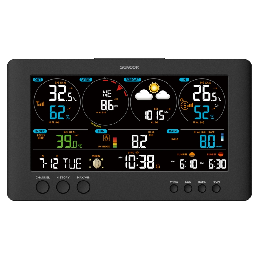 Sencor - Професійна метеостанція з кольоровим LCD-дисплеєм 5В/1xCR2032 + 3xAA Wi-Fi