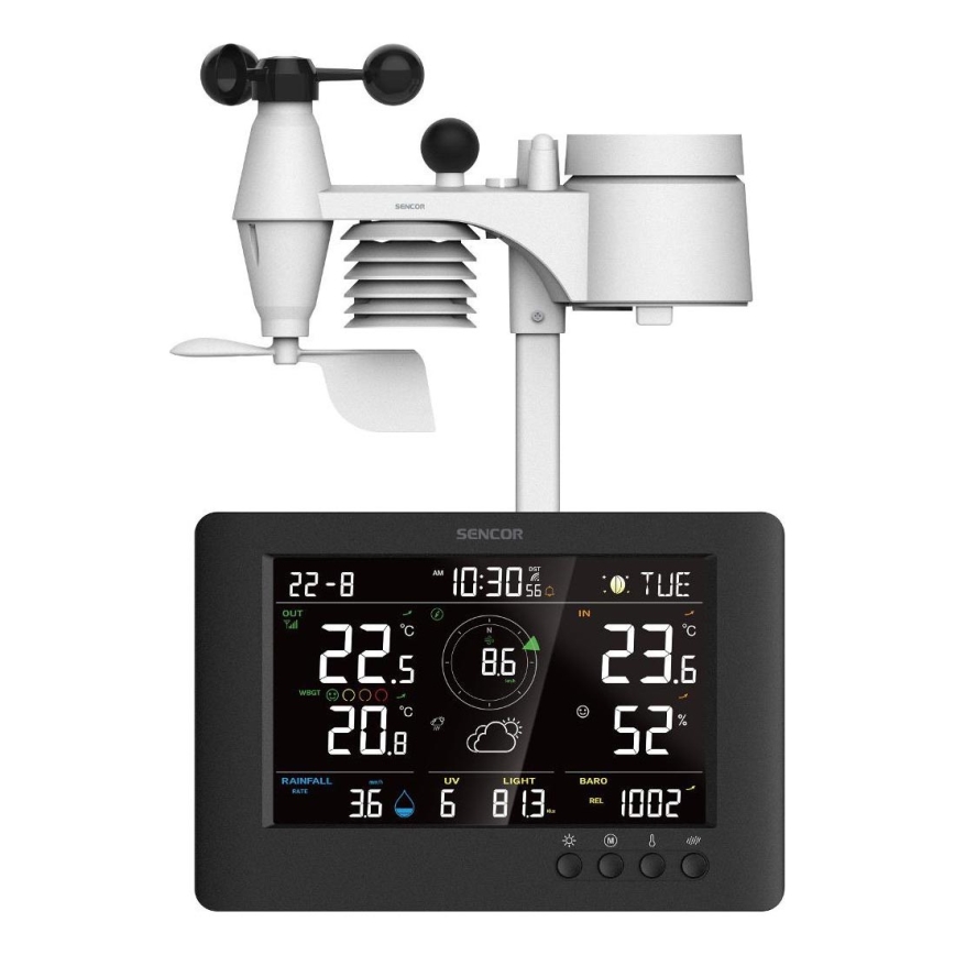 Sencor - Професійна метеостанція з кольоровим LCD-дисплеєм та будильником 5V/1xCR2032 + 3xAA