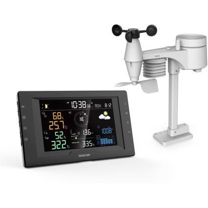 Sencor - Професійна метеостанція з кольоровим LCD-дисплеєм та будильником 5V/1xCR2032 + 3xAA