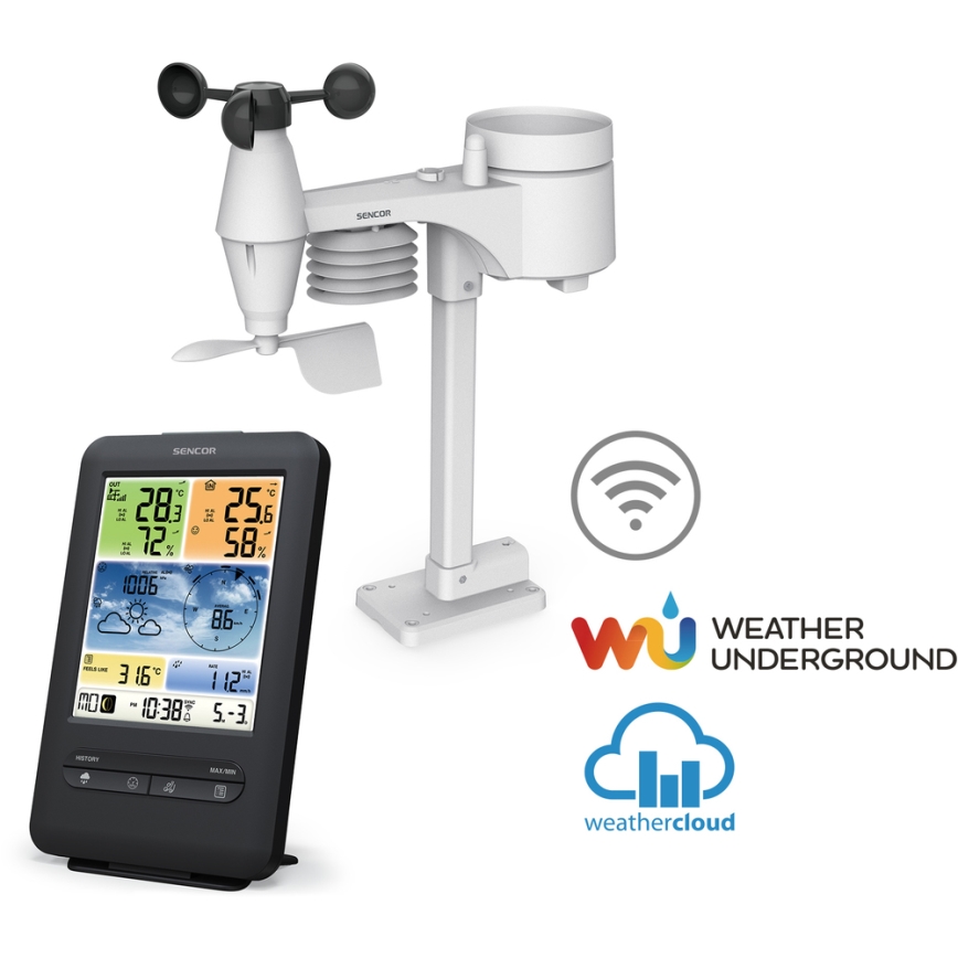 Sencor - Професійна метеостанція з кольоровим РК-дисплеєм 1xCR2032 + 3xAA Wi-Fi