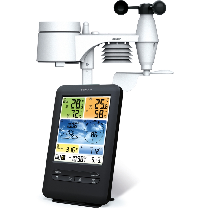 Sencor - Професійна метеостанція з кольоровим РК-дисплеєм 1xCR2032 + 3xAA Wi-Fi