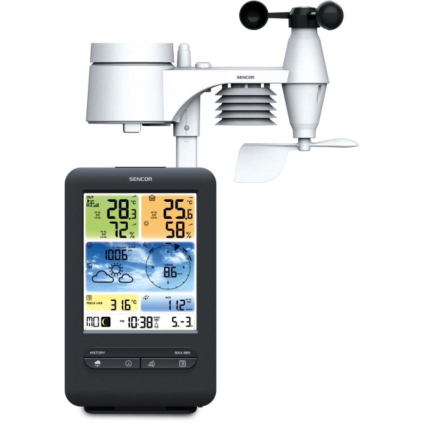 Sencor - Професійна метеостанція з кольоровим РК-дисплеєм 1xCR2032 + 3xAA Wi-Fi