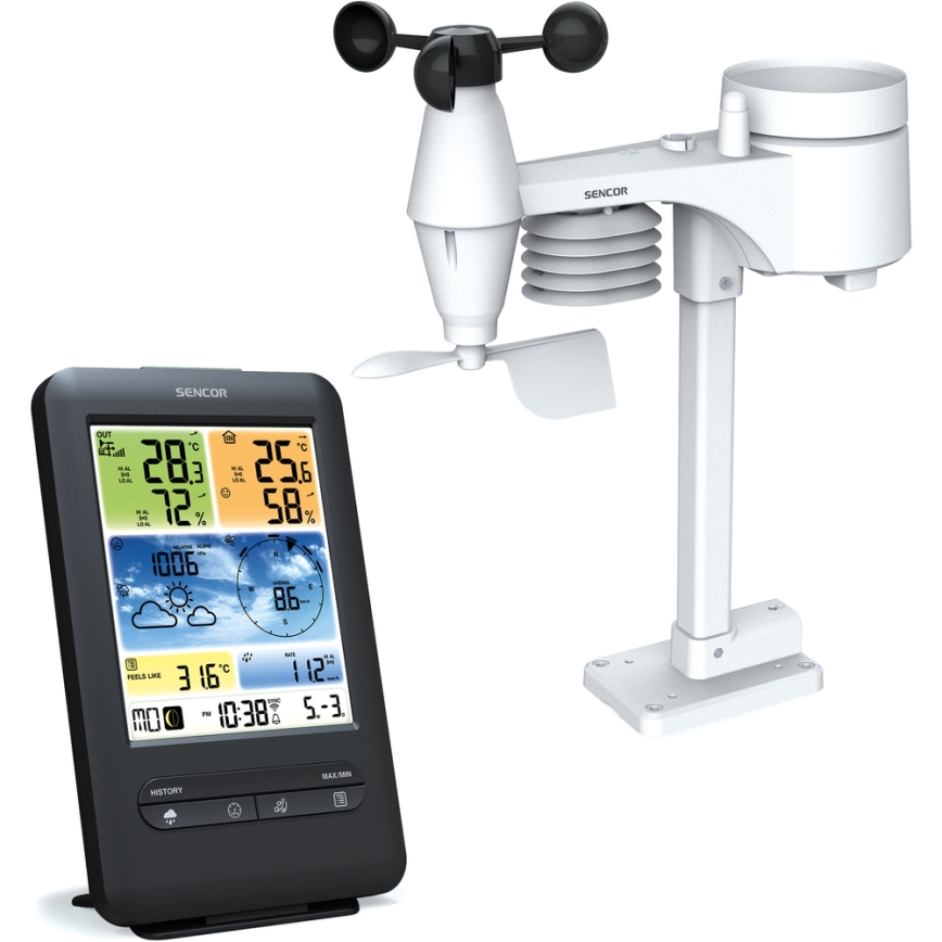 Sencor - Професійна метеостанція з кольоровим РК-дисплеєм 1xCR2032 + 3xAA Wi-Fi