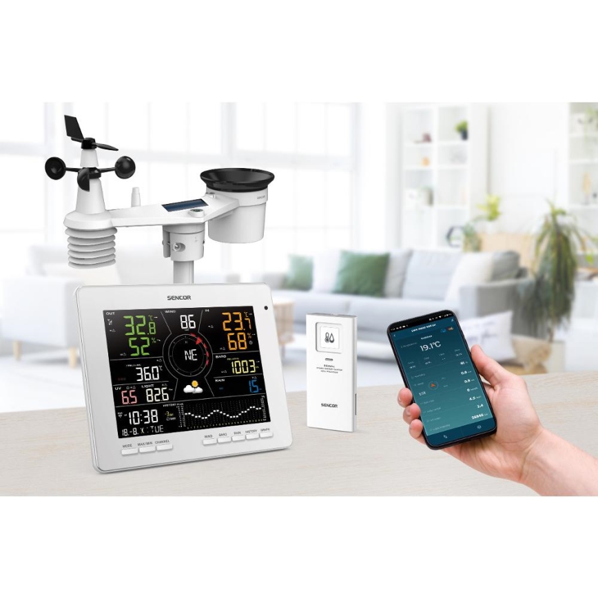 Sencor - Професійна метеостанція з кольоровим РК-дисплеєм 1xCR2032 Wi-Fi Tuya