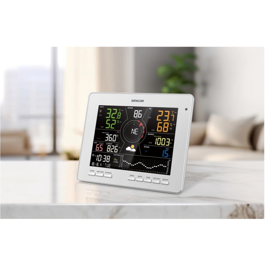 Sencor - Професійна метеостанція з кольоровим РК-дисплеєм 1xCR2032 Wi-Fi Tuya