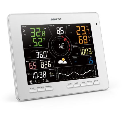 Sencor - Професійна метеостанція з кольоровим РК-дисплеєм 1xCR2032 Wi-Fi Tuya