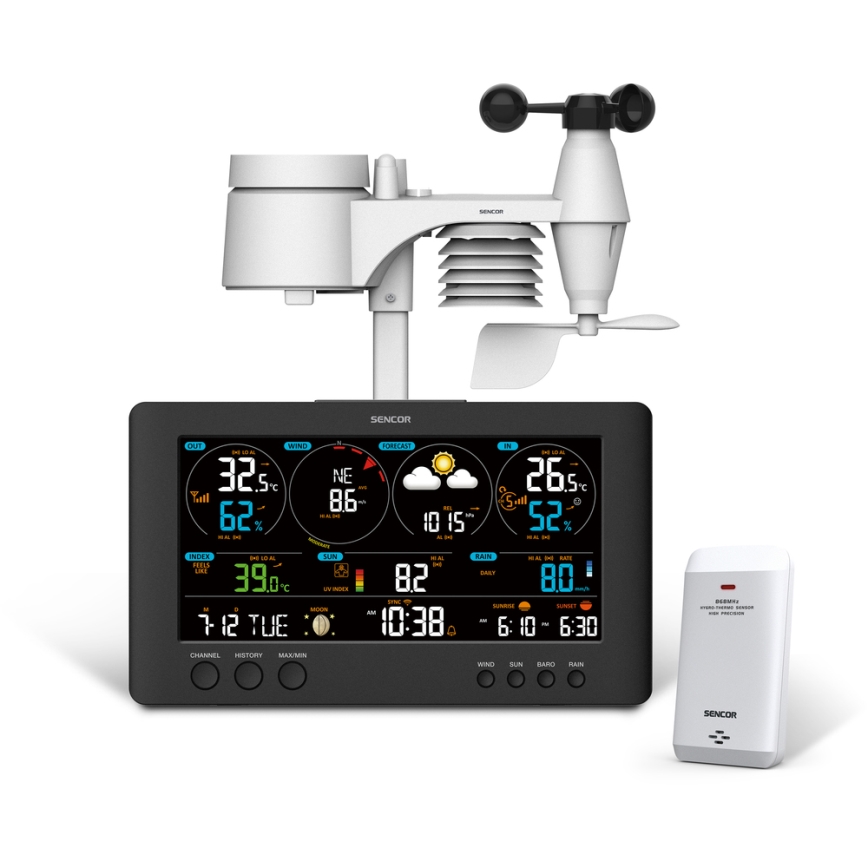 Sencor - Професійна метеостанція з кольоровим РК-дисплеєм 5V/1xCR2032 + 3xAA Wi-Fi