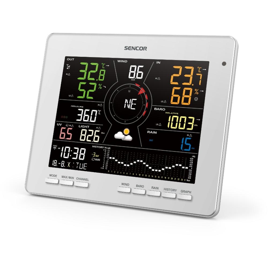 Sencor - Профессиональная метеостанция с цветным LCD-дисплеем 5V 1xCR2032 + 3xAA + 2xAA Wi-Fi Tuya
