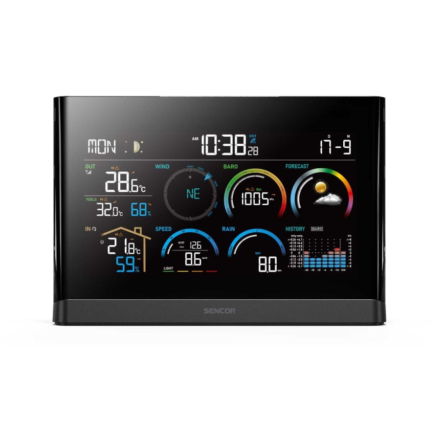 Sencor - Профессиональная метеостанция с цветным LCD-дисплеем и будильником 5V/3xAAA + 3xAA
