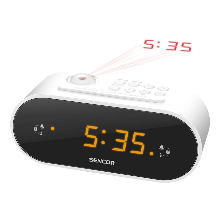 Sencor - Радиобудильник с LED-дисплеем и проектором 5W/230V белый