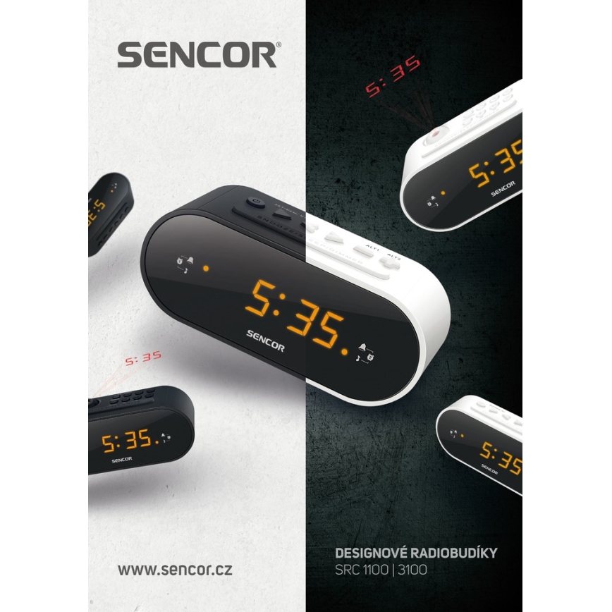 Sencor - Радиобудильник с LED-дисплеем и проектором 5W/230V белый