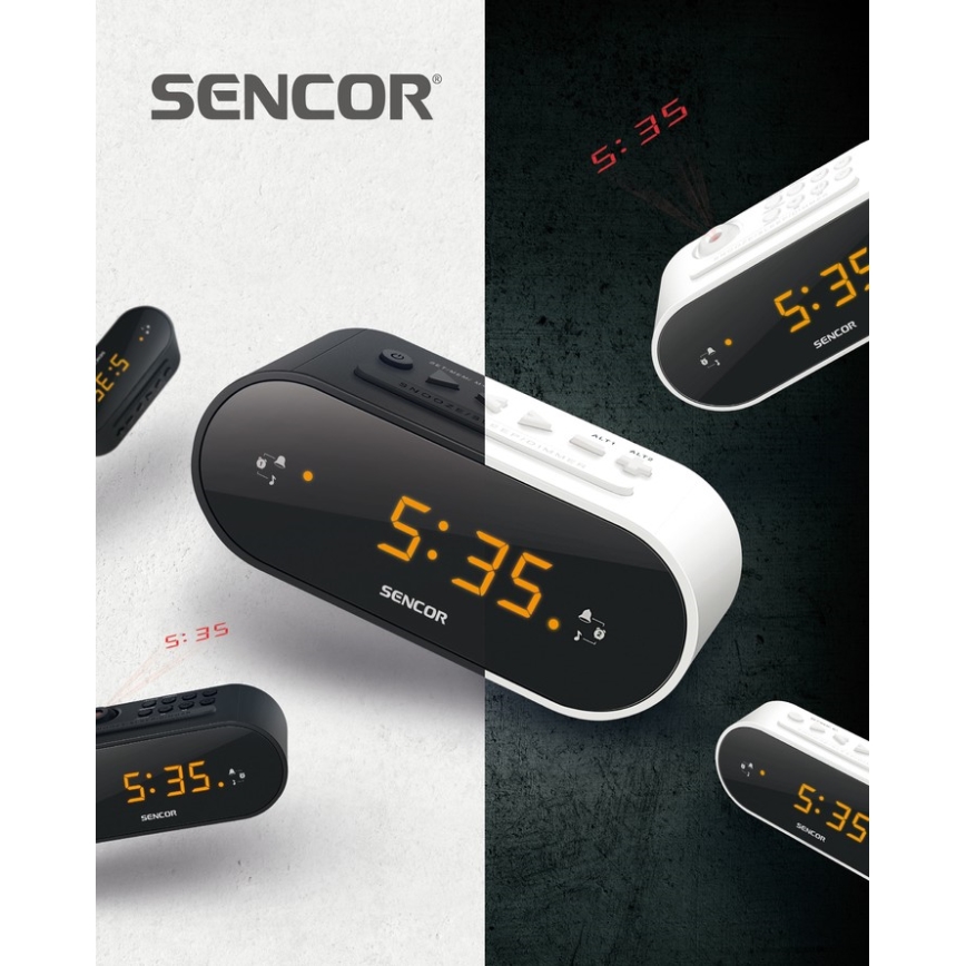 Sencor - Радиобудильник со светодиодным дисплеем и проектором 5W/230V 1xCR2032 черный