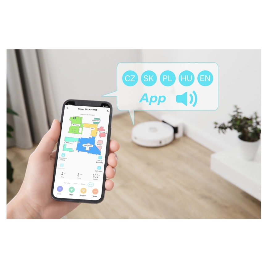 Sencor - Робот-пылесос 2-в-1 с функцией влажной уборки, 50 Вт/5000 мА·ч, Wi-Fi, белый + пульт дистанционного управления