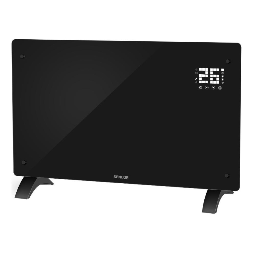 Sencor - Розумний електричний прямий обігрівач/конвектор 2000 Вт/230 В IP24 Wi-Fi чорний + пульт дистанційного керування