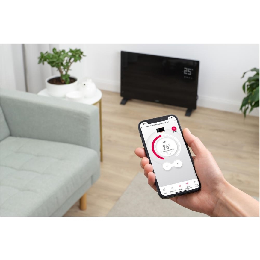 Sencor - Умный электрический конвектор/нагреватель 2000 Вт/230 В IP24 Wi-Fi черный + пульт дистанционного управления