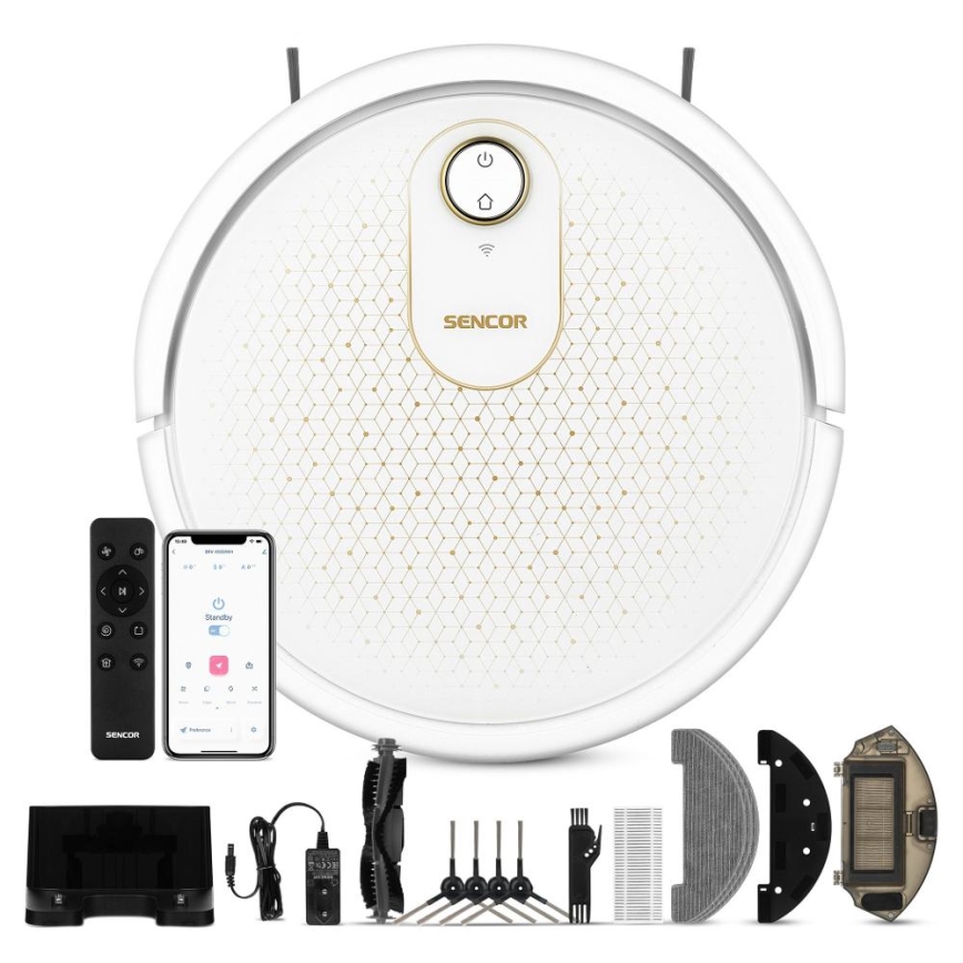 Sencor - Умный робот-пылесос со шваброй 2в1 28W/2600 mAh Wi-Fi белый + дистанционное управление