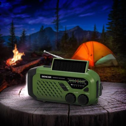 Sencor - Кемпинговое радио с солнечной панелью и светодиодным фонарем 5V/2000 mAh IPX4 зеленый