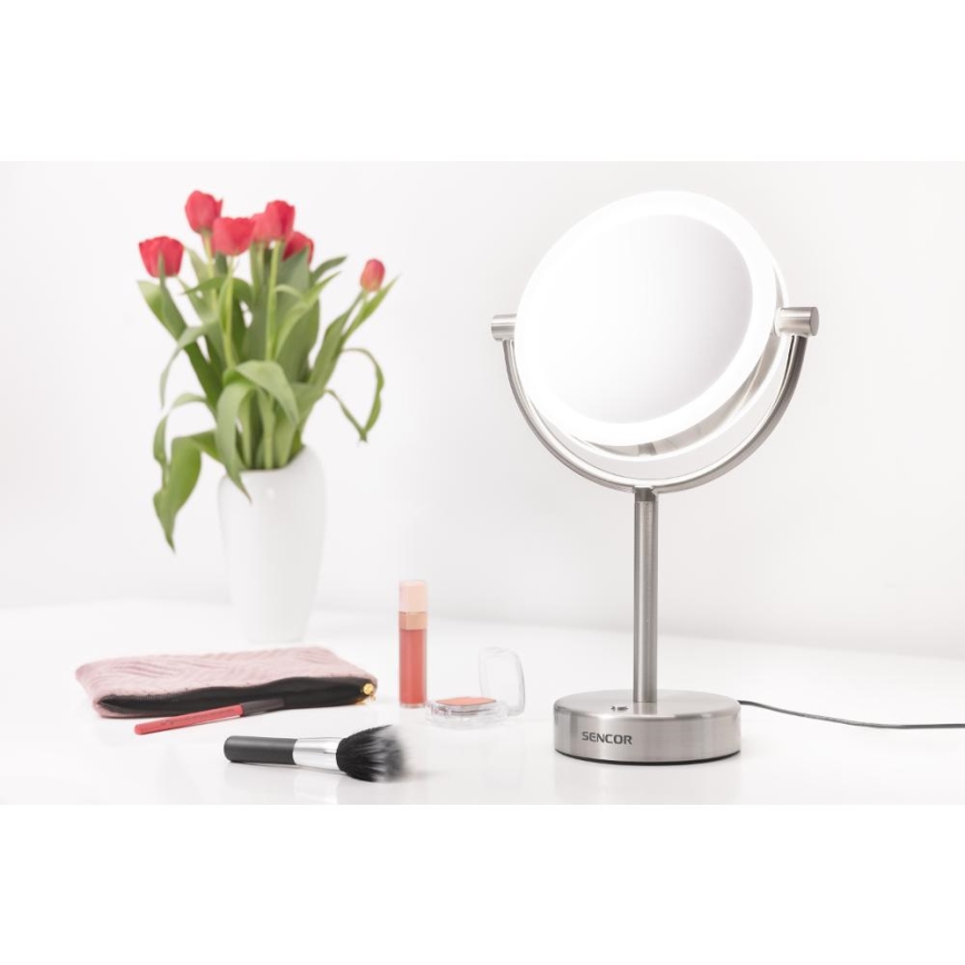 Sencor - Косметическое зеркало со светодиодной подсветкой LED/5W/230V нержавеющая сталь