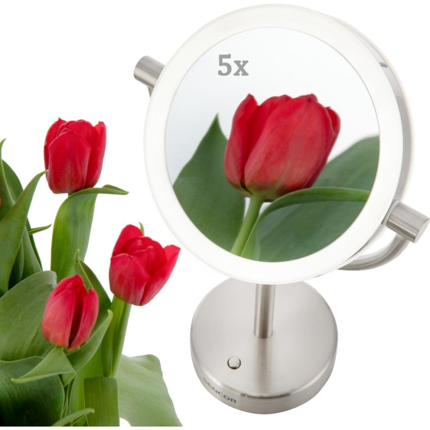 Sencor - Косметичне дзеркало з LED підсвіткою LED/5W/230V нержавіюча сталь