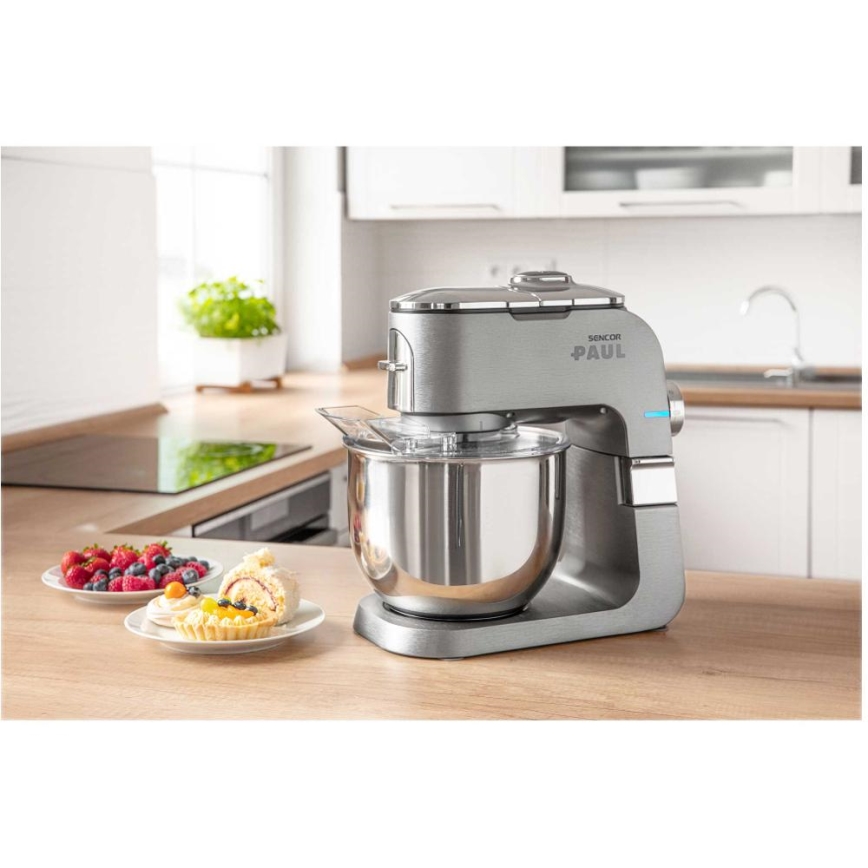 Sencor - Кухонный комбайн с нержавеющей чашей 1700 Вт/230 В матовый хром