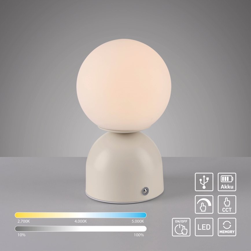 Schöner Wohnen 19218-39 - перезаряджувальна сенсорна настільна лампа RUDI LED/1,2W/5V 3000-6000K 1200 mAh із регулюванням яскравості, сіра