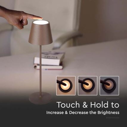 Сенсорна акумуляторна настільна LED лампа з регулюванням яскравості LED/2W/5V 4400 mAh IP54 коричнева
