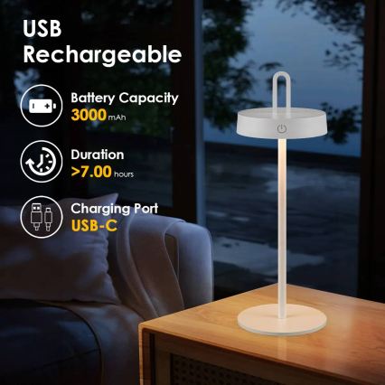 LED затемнювана зовнішня акумуляторна сенсорна настільна лампа SHINE LED/1,5W/3,7V 3000 mAh IP44 біла