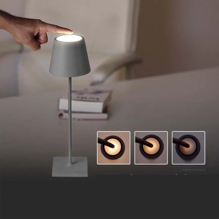 Сенсорна настільна LED лампа з регулюванням яскравості LED/3W/5V 4000 mAh 3000K срібний
